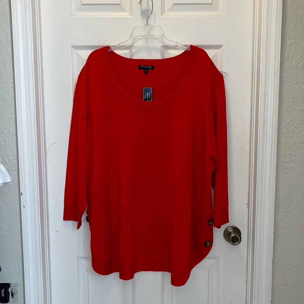 Red plus size pullover sweater